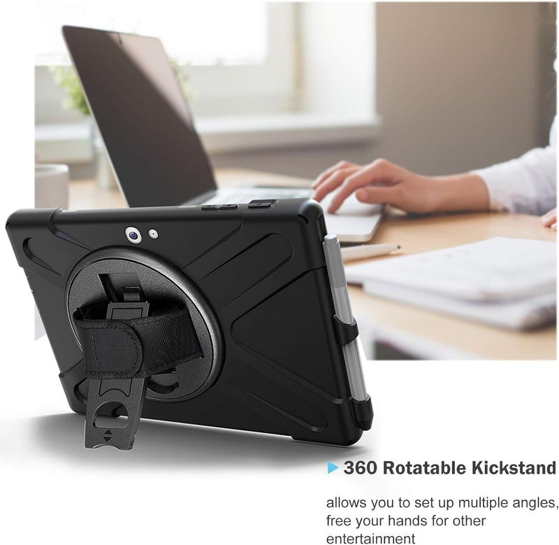 Procases Shockproof Protective Case For Microsoft Surface Go 4/3/2 Surface Go 2023 2021 2020 2018, 360 Degree Rotation Hybrid Rugged Heavy-Duty Cover With Kickstand, Hand Strap Shoulder Belt –Black - Image 3