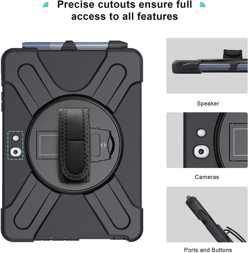 Procases Shockproof Protective Case For Microsoft Surface Go 4/3/2 Surface Go 2023 2021 2020 2018, 360 Degree Rotation Hybrid Rugged Heavy-Duty Cover With Kickstand, Hand Strap Shoulder Belt –Black - Image 4