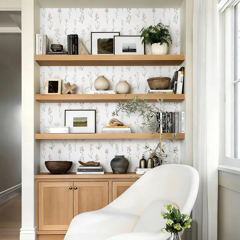 Wudnaye Beige Peel and Stick Wallpaper Floral Contact Paper 16.9inÃ—118.1in Neutral Beige Contact Paper Cream Floral Wallpaper Self Adhesive Waterproof for Bathroom Bedroom Nursery Decor Walls Vinyl - Image 3