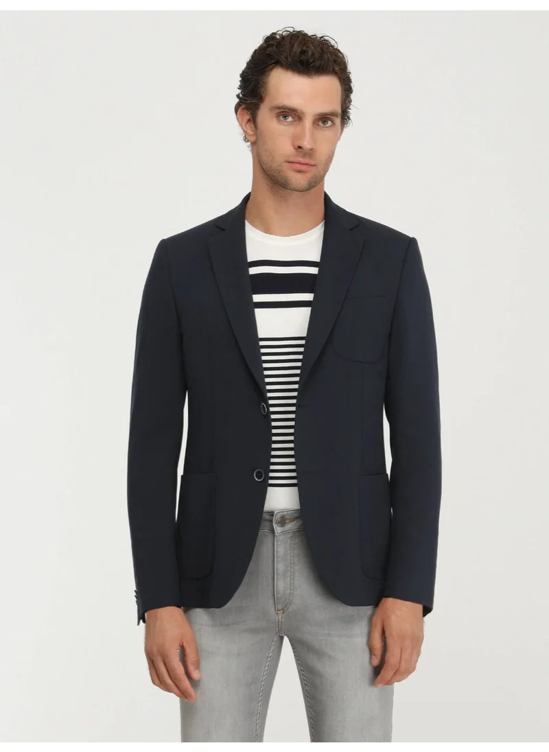 كيب Navy Blue Crew Neck Striped Sweater