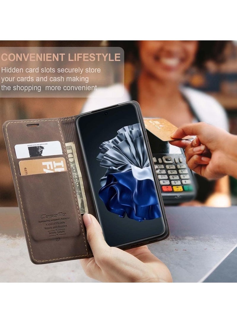 CaseMe Premium PU Leather Case Compatible with Huawei P60 Pro, Flip Wallet Phone Cover with Kickstand Card Slots TPU Shell for Huawei P60 Pro  - Image 2