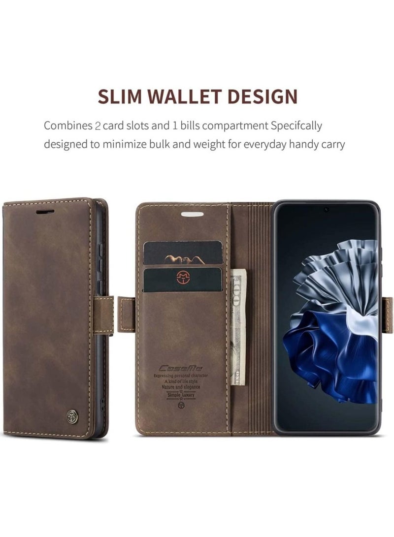 CaseMe Premium PU Leather Case Compatible with Huawei P60 Pro, Flip Wallet Phone Cover with Kickstand Card Slots TPU Shell for Huawei P60 Pro  - Image 4