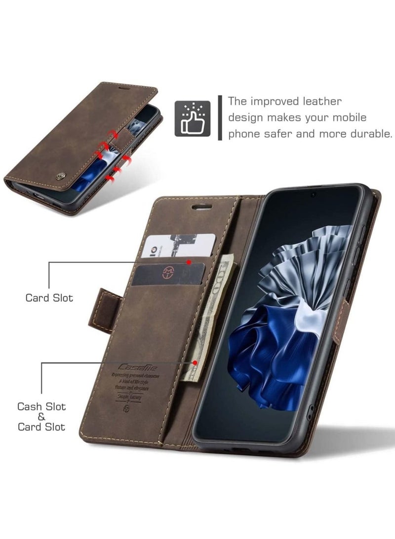 CaseMe Premium PU Leather Case Compatible with Huawei P60 Pro, Flip Wallet Phone Cover with Kickstand Card Slots TPU Shell for Huawei P60 Pro  - Image 5