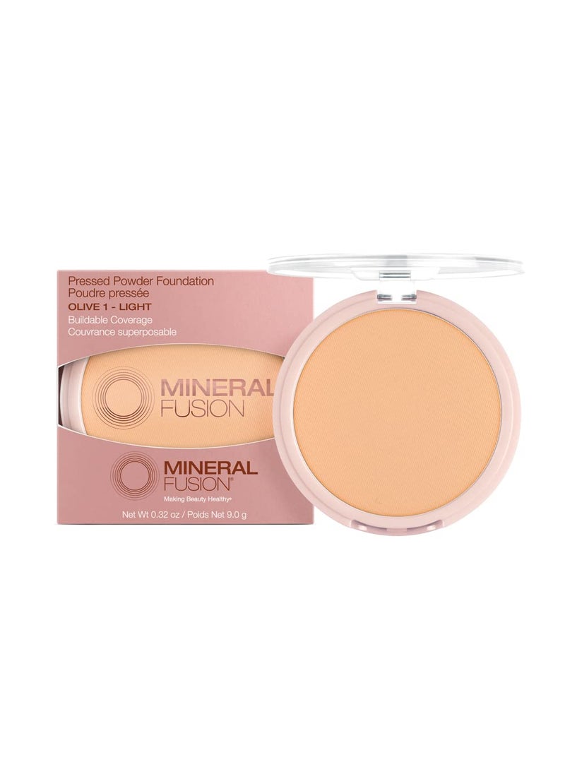Mineral Fusion Mineral Fusion Pressed Powder Foundation, Olive 1 - Light Skin w/Greenish Undertones, Age Defying Foundation Makeup with Matte Finish, Talc Free Face Powder, Hypoallergenic, Cruelty-Free, 0.32 Oz. 