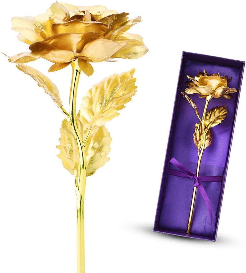 comfrt 24k Golden Rose Love Forever for Her, Long Stem Dipped Gold Foil Trim Rose, Best Gift for Christmas, Valentine's Day, Anniversary, Birthday Gift (Gold #2) - Image 1