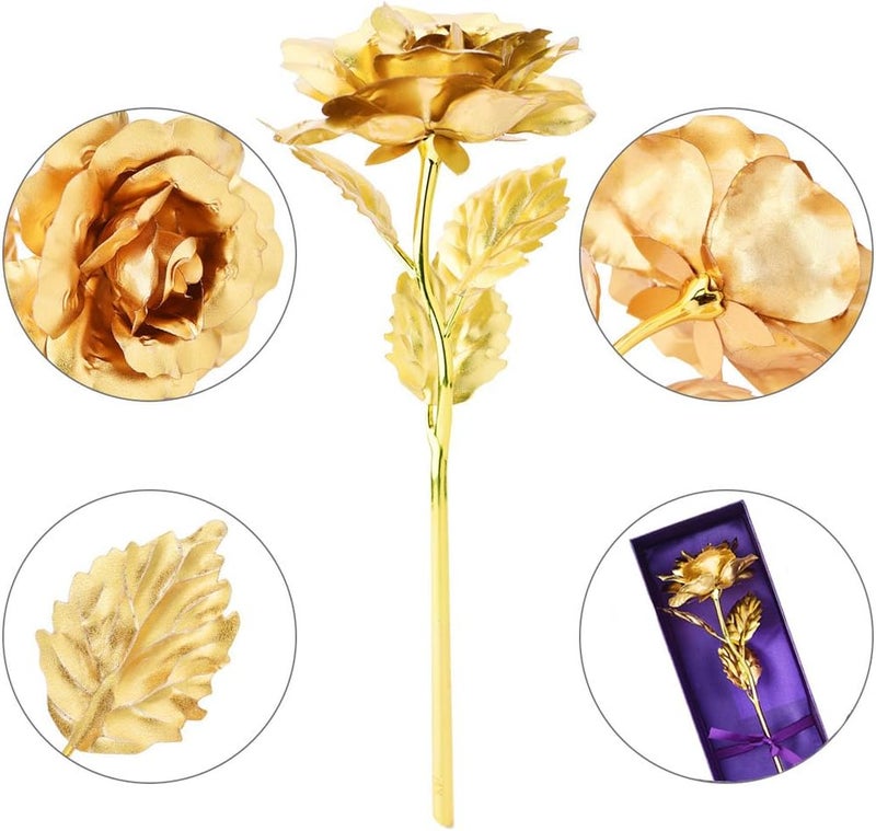 comfrt 24k Golden Rose Love Forever for Her, Long Stem Dipped Gold Foil Trim Rose, Best Gift for Christmas, Valentine's Day, Anniversary, Birthday Gift (Gold #2) - Image 3