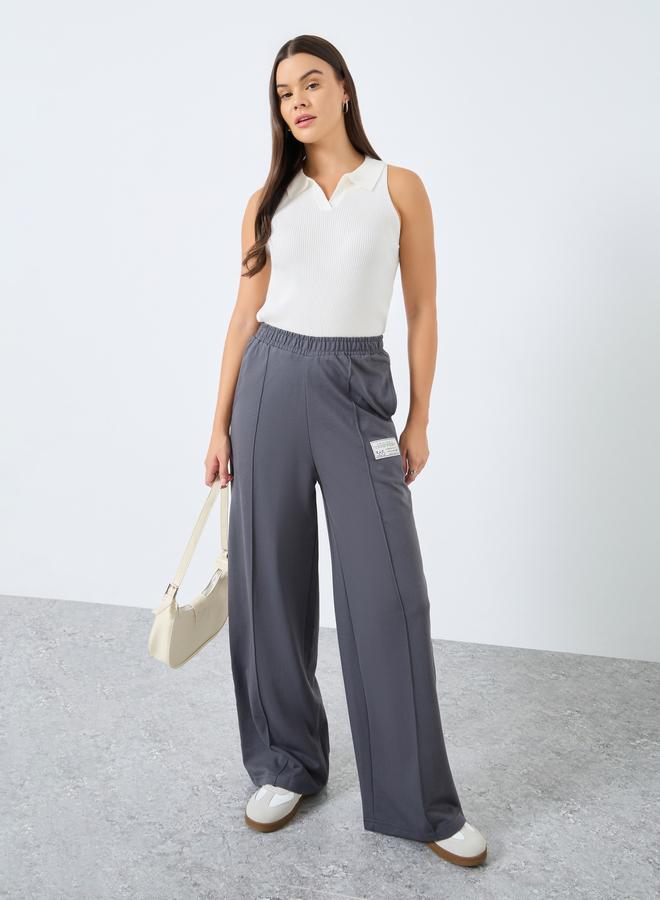 Styli High Waisted Wide Leg Pintuck Jogger With Badge Detail - Image 1