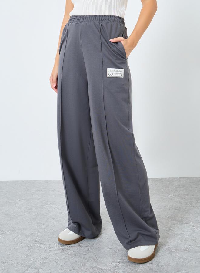 Styli High Waisted Wide Leg Pintuck Jogger With Badge Detail - Image 5