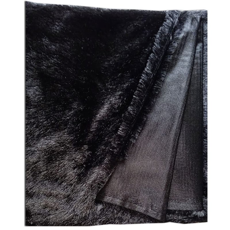 Quago Unstitched Super Soft Black Fur Fabric Cloth for Baby Photoshoot Soft Toys Making Art and Craft Dresses Jackets Decoration etc Black Big Pana 1 Meter - Image 3