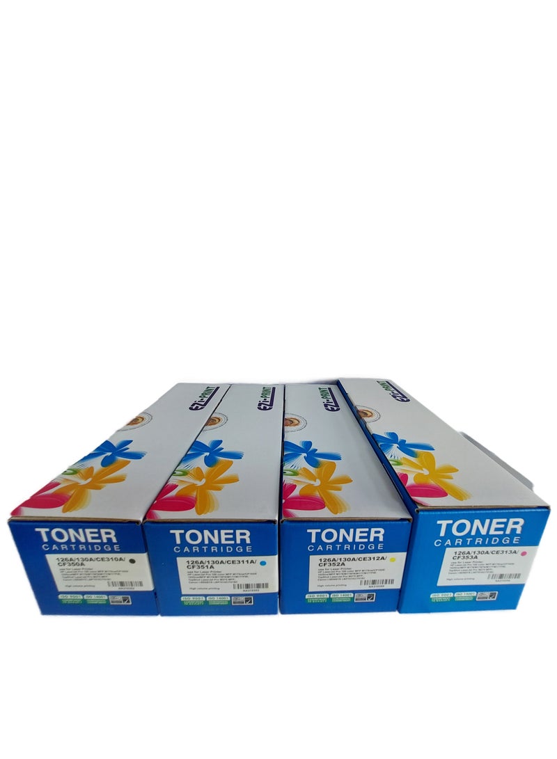 ايزي برنت خراطيش حبر بديلة متوافقة 126A (SET) لطابعات HP Pro CP1025 CP1025NW M175 275 CE310A CE311A CE312A CE313A (أسود، سماوي، أصفر، أرجواني) - Image 2