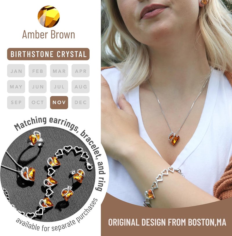 Leafael Valentine's Day Gift Necklaces for Women, Infinity Love Birthstone Heart Crystal Pendant, Birthday Anniversary Jewelry for Wife, Mom, and Her, Silver Plated, 18" + 2" Adjustable Chain - Image 4