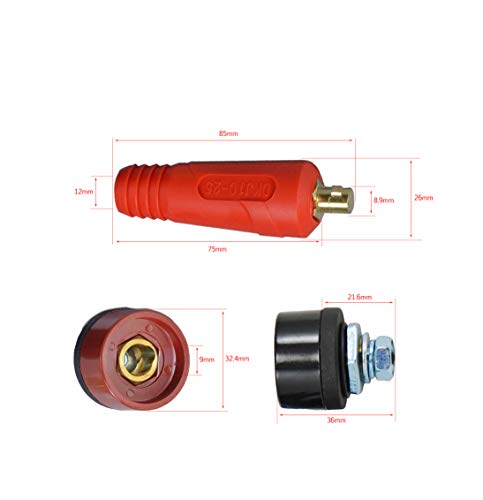 RIVERWELD TIG Welding Cable Panel Connector Plug & Socket Set DKJ10-25 & DKZ10-25 200Amp With Red & Black Color Dinse-Style Quick Fitting 4pcs - Image 4
