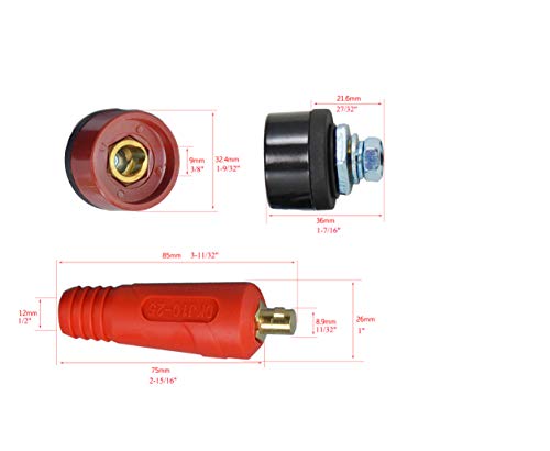 RIVERWELD TIG Welding Cable Panel Connector Plug & Socket Set DKJ10-25 & DKZ10-25 200Amp With Red & Black Color Dinse-Style Quick Fitting 4pcs - Image 3
