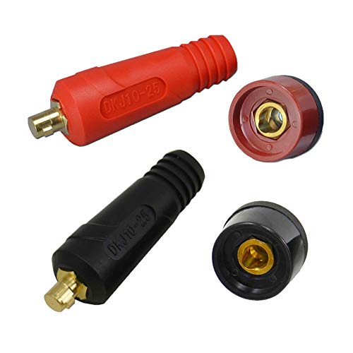 RIVERWELD TIG Welding Cable Panel Connector Plug & Socket Set DKJ10-25 & DKZ10-25 200Amp With Red & Black Color Dinse-Style Quick Fitting 4pcs - Image 1