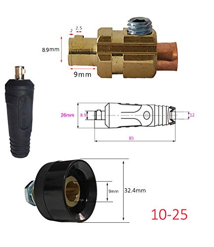 RIVERWELD TIG Welding Cable Panel Connector Plug & Socket Set DKJ10-25 & DKZ10-25 200Amp With Red & Black Color Dinse-Style Quick Fitting 4pcs - Image 2