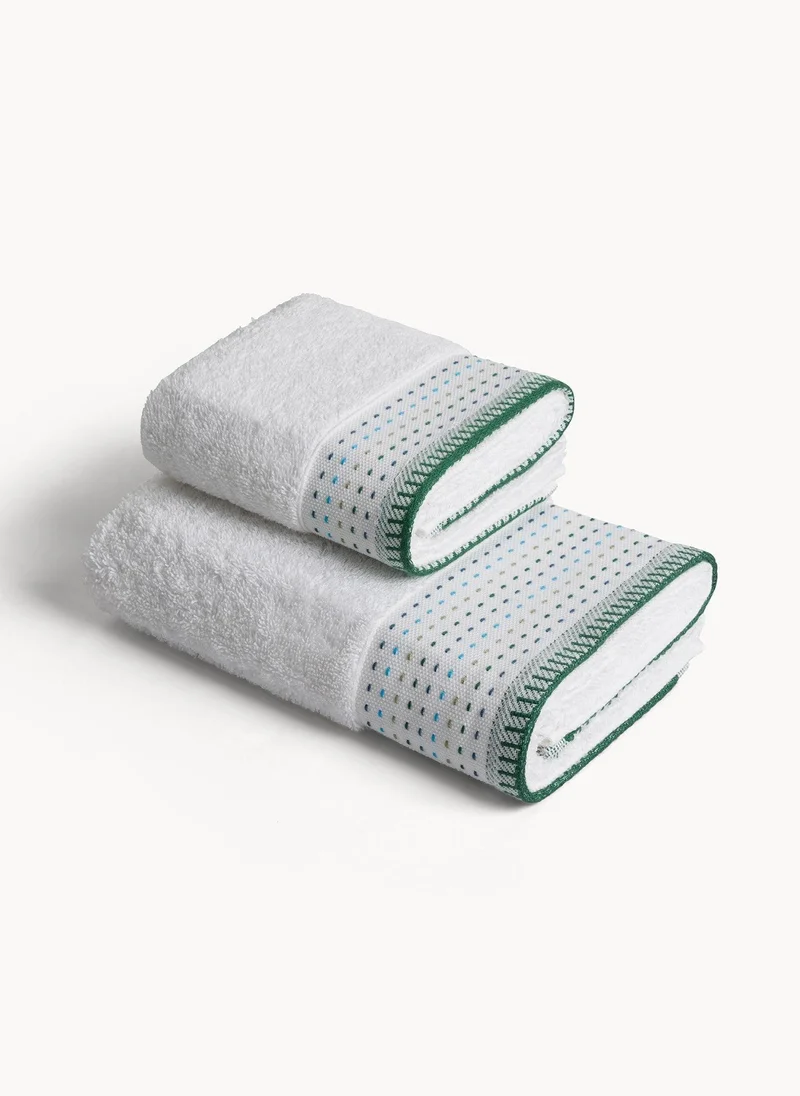 Coincasa Coincasa-Pure Cotton Towel With Embroidered Edge-Hand Towels-50 X 100CM-White/Green
