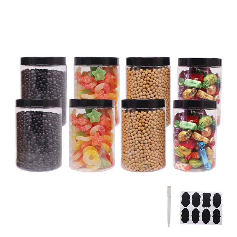 zmybcpack 8 Pack 25 oz Plastic Jars With Lids  Extra Labels  1 Pen  Clear PET Seal Jar for Food Storage Wide Opening Storage jar For Dry Food  Peanut  Powder  Kitchen & Craft Storage - Image 1