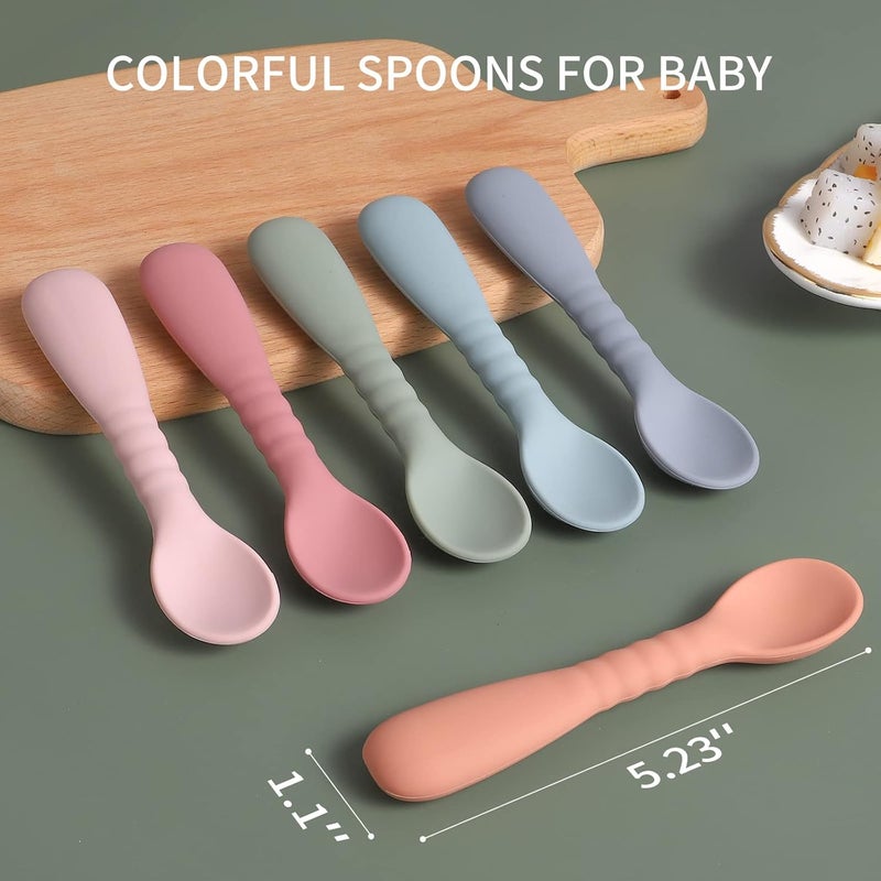 ME.FAN MEFAN Silicone Baby Feeding Spoons 6 Pack  First Stage Infant Spoons Training Spoon for Self Feeding Babies and Toddlers - Image 3