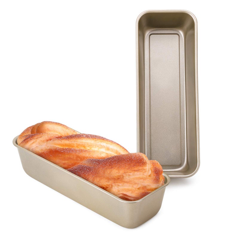 Beasea Long Loaf Pan, 12x4 Inch Rectangle Bread Loaf Pan Set of 2, Nonstick Bread Pans Carbon Steel Toast Pan Golden Cake Pan Loaf Baking Pans Bakeware for Oven Baking - Image 1