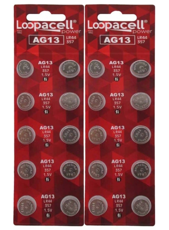 Loopacell LR44 AG13 357 303 SR44 Battery 1.5V Button Coin Cell 20 Batteries - Image 1