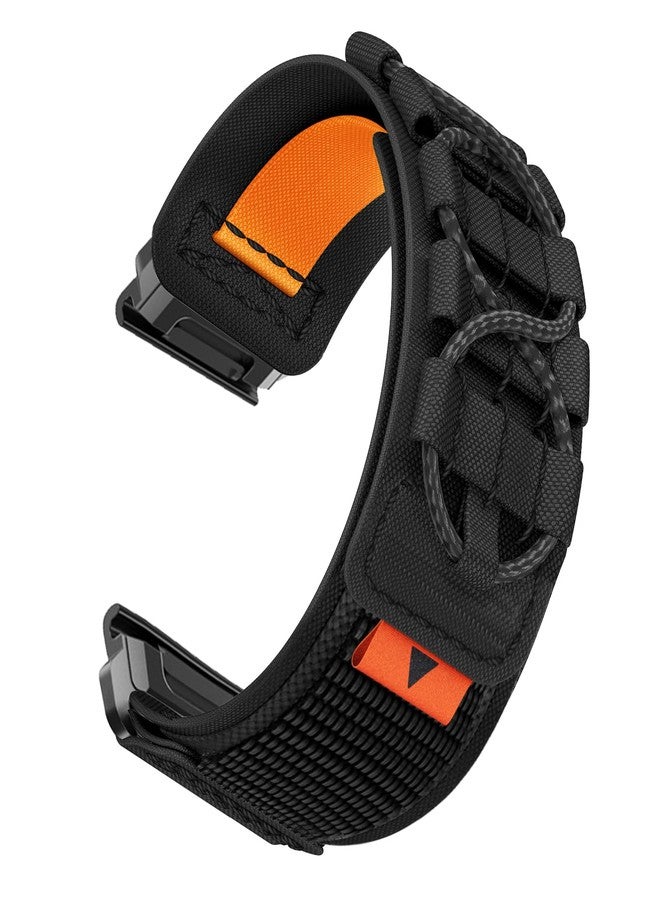 Abanen Military No-Buckle Ultra-light Nylon Watch Bands for Garmin epix Pro 47mm / Insintct 2 / Fenix 7 / Fenix 6 / Fenix 5, Loop Sport Wrist Strap for Forerunner 955 / Quatix 7 (Black) - Image 1