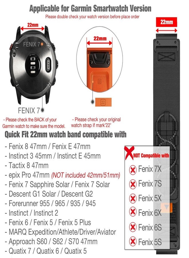 Abanen Military No-Buckle Ultra-light Nylon Watch Bands for Garmin epix Pro 47mm / Insintct 2 / Fenix 7 / Fenix 6 / Fenix 5, Loop Sport Wrist Strap for Forerunner 955 / Quatix 7 (Black) - Image 2