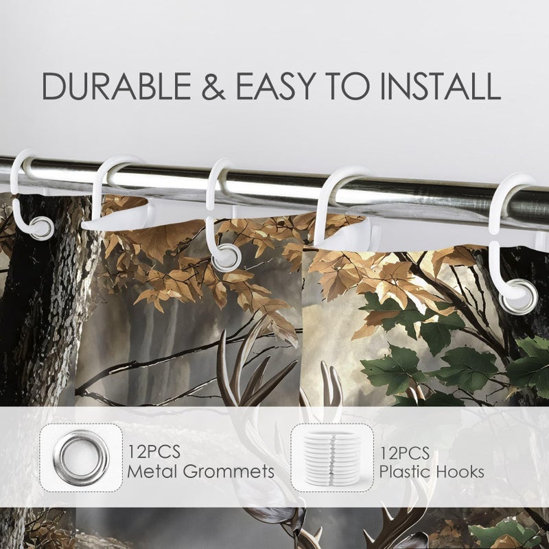 ال بي LB غابة الغزلان الستار للحياة البرية الريفية حيوان الغزلان النباتية الحمام دش الستار الأخضر أوراق نباتية الحمام ستارة الحمام مع السنانير 72LX72W بوصة البوليستر نارية الحمام - Image 4