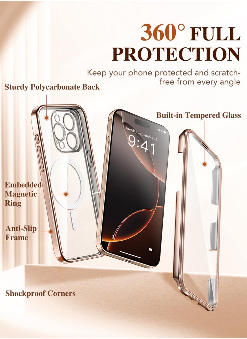 BERFY Magnetic for iPhone 16 Pro Max Case Compatible with MagSafe [Built-in 9H Tempered Screen Protector & Upgraded Camera Protection] Full Body Plating Phone Case for 16 Pro Max, Clear Desert Gold  - Image 3