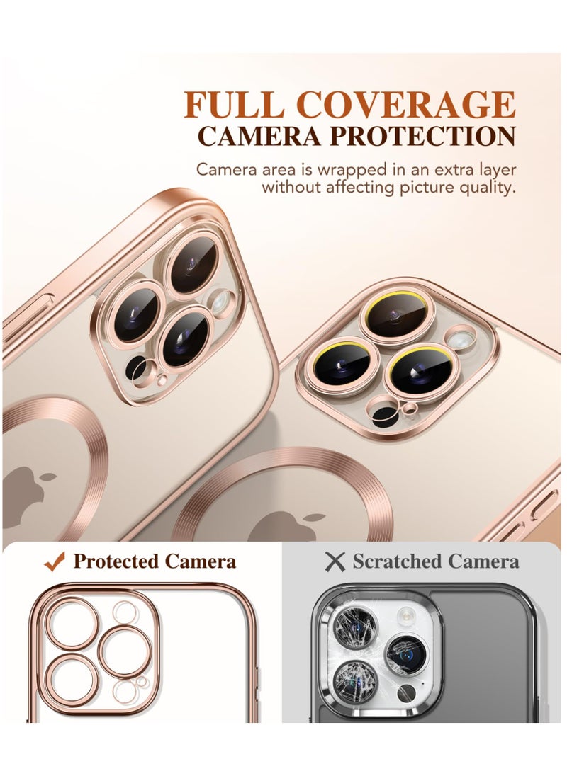 BERFY Magnetic for iPhone 16 Pro Max Case Compatible with MagSafe [Built-in 9H Tempered Screen Protector & Upgraded Camera Protection] Full Body Plating Phone Case for 16 Pro Max, Clear Desert Gold  - Image 4