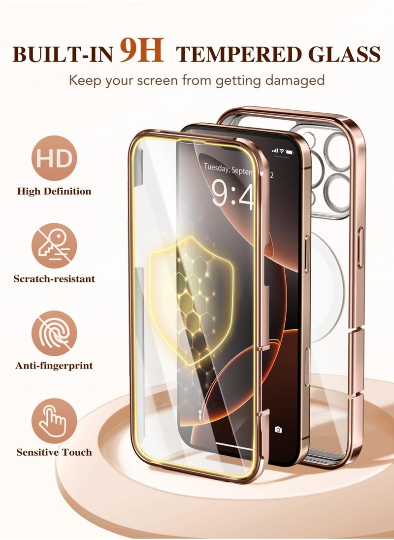 BERFY Magnetic for iPhone 16 Pro Max Case Compatible with MagSafe [Built-in 9H Tempered Screen Protector & Upgraded Camera Protection] Full Body Plating Phone Case for 16 Pro Max, Clear Desert Gold  - Image 5