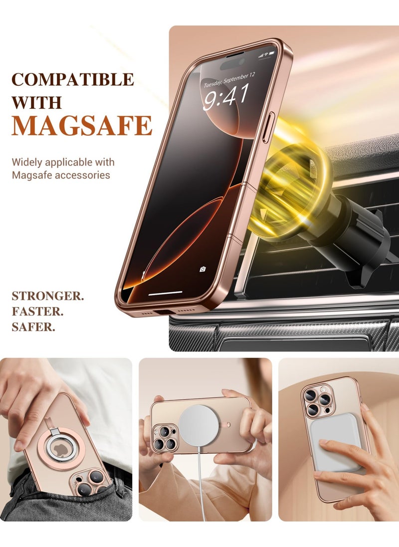BERFY - Magnetic for iPhone 16 Pro Max Case Compatible with MagSafe [Built-in 9H Tempered Screen Protector & Upgraded Camera Protection] Full Body Plating Phone Case for 16 Pro Max, Clear Desert Gold - Image 1