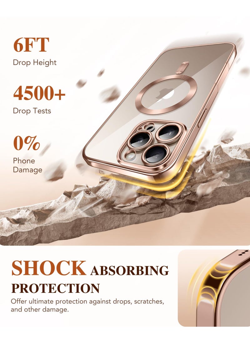 BERFY - Magnetic for iPhone 16 Pro Max Case Compatible with MagSafe [Built-in 9H Tempered Screen Protector & Upgraded Camera Protection] Full Body Plating Phone Case for 16 Pro Max, Clear Desert Gold - Image 1