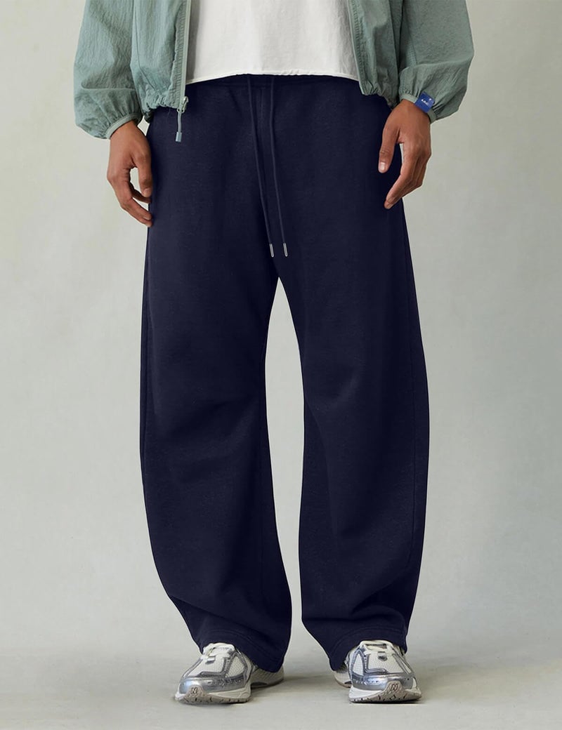 HeSaYep Men's Baggy Sweatpants Barrel Open Bottom Workout Fleece Sweat Pants Loose Casual Active Joggers Pants with Pockets Navy Blue L - Image 3