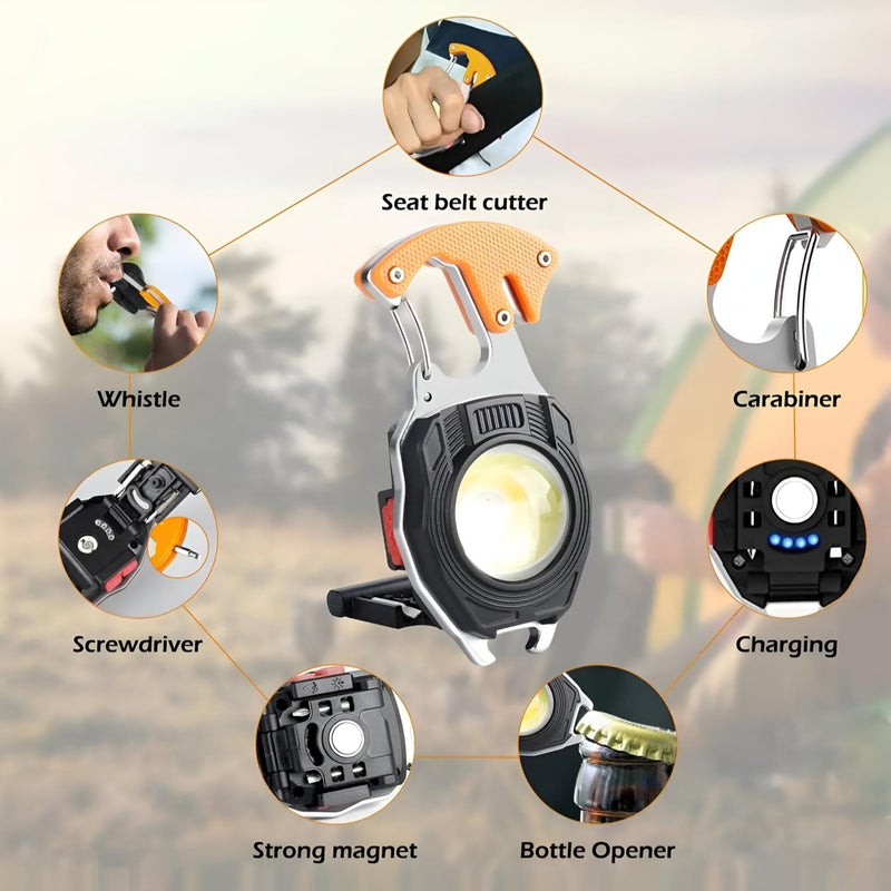 Portable Flashlight - Compact Multi-Tool with Rechargeable Keychain Light, 7 Light Modes, Electric Lighter, Seatbelt Cutter, Screwdriver, and Whistle for Outdoor and Emergency Use - Image 4
