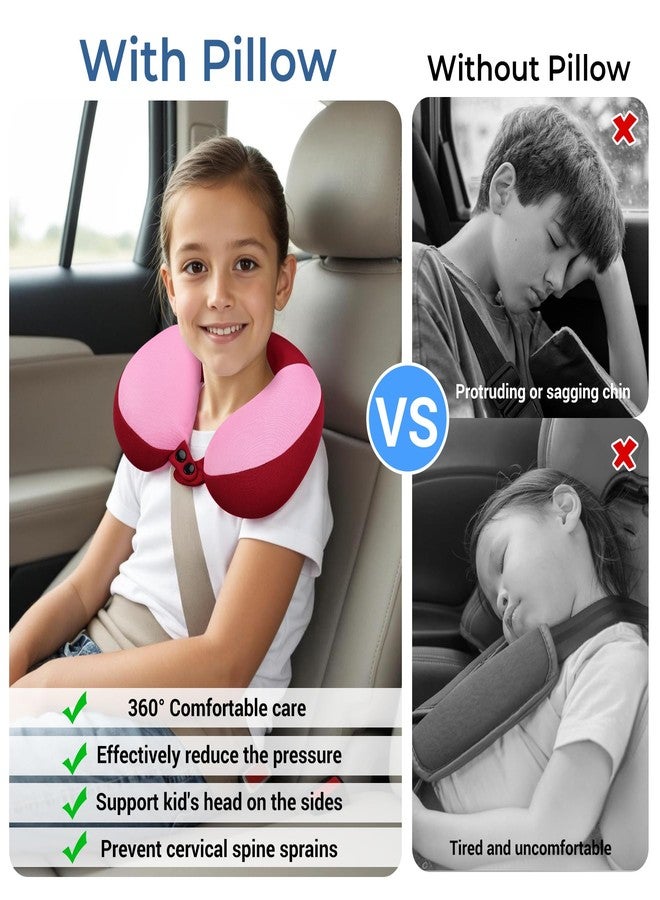 COOLBEBE Kids Travel Neck Pillow, Softly Double Support Travel Pillow for Car & Airplane, Traveling Gifts for Toddler & Children, Breathable Fabric, Raspberry Powder - Image 3
