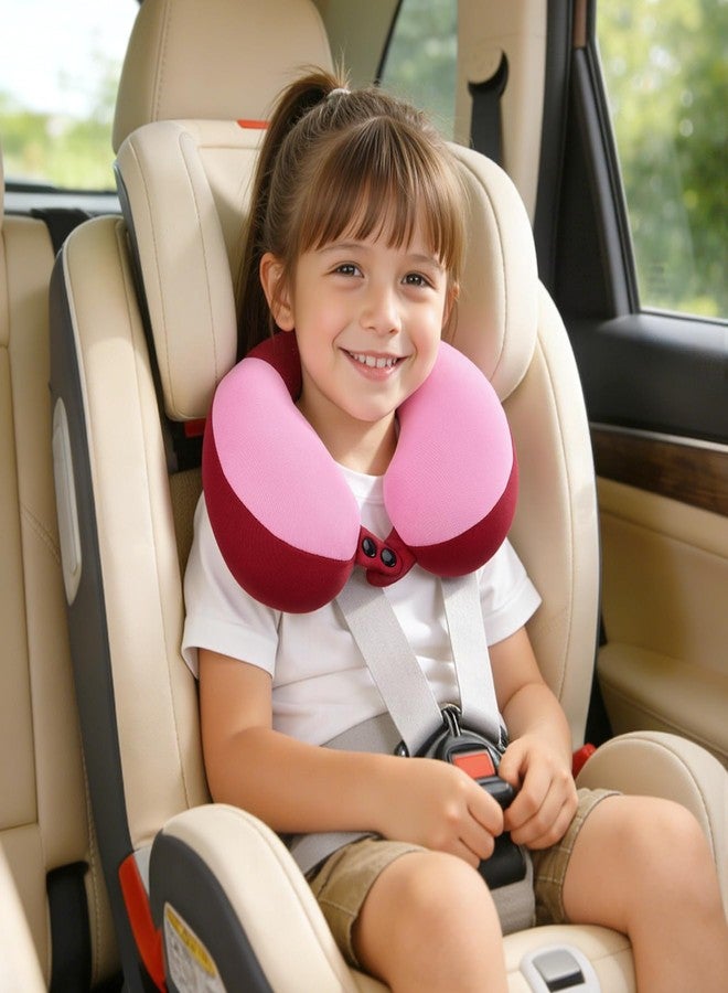 COOLBEBE Kids Travel Neck Pillow, Softly Double Support Travel Pillow for Car & Airplane, Traveling Gifts for Toddler & Children, Breathable Fabric, Raspberry Powder - Image 2