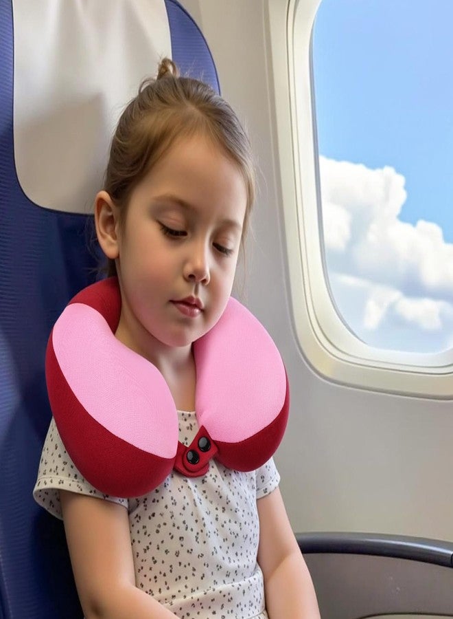 COOLBEBE Kids Travel Neck Pillow, Softly Double Support Travel Pillow for Car & Airplane, Traveling Gifts for Toddler & Children, Breathable Fabric, Raspberry Powder - Image 4