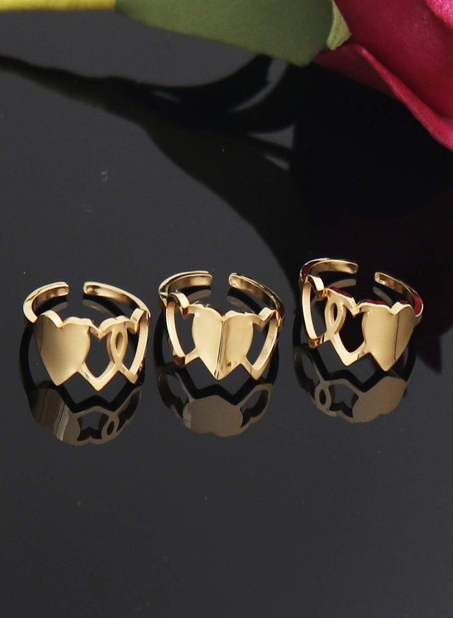 CHENVA 3 Sisters Ring Set Three Heart Rings of 3 Friendship Ring 3 Sister Gift (3 Sister Ring Gold) - Image 3