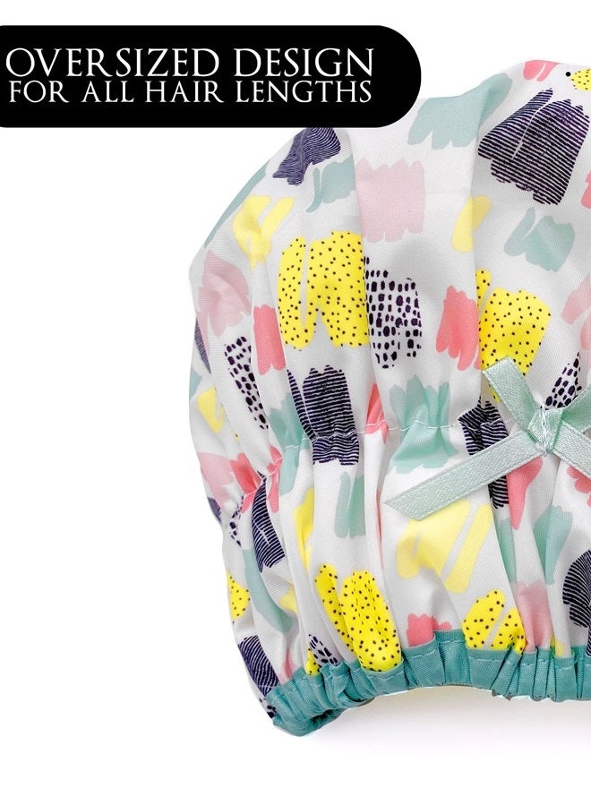 Betty Dain Reusable Shower Cap & Bath Cap & Lined, Oversized Waterproof Shower Caps Large Designed for all Hair Lengths with PEVA Lining & Elastic Band Stretch Hem Hair Hat - Fashionista Living Color - Image 3