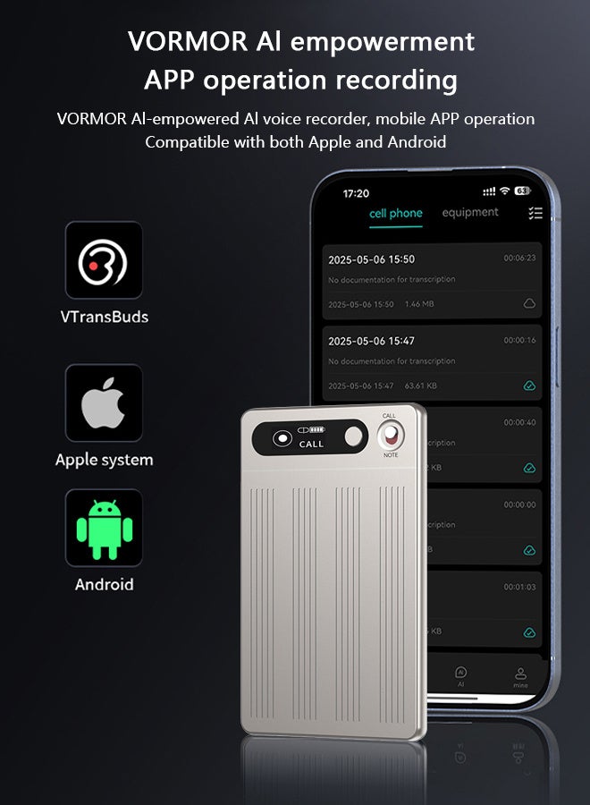 VORMOR AI Voice Recorder, Note Voice Recorder w/Case, App Control, AI Transcribe & Summarize, 64GB Portable Digital Recorder with 134 Languages Voice-to-Text, Audio Recorder for Lectures Meetings Calls(Golden) - Image 4