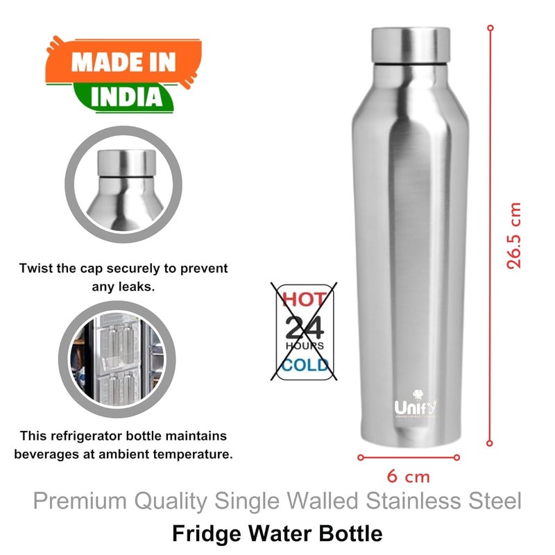 Unify Stainless Steel Water Bottle 1 Litre for Fridge, School, Office, Gym, Travel | Leak Proof | Rust Free | BPA Free | Easy to Carry Bottle for Girls, Boys, Kids & Adults (Venus, Set of 1, 1000 ml) - Image 2