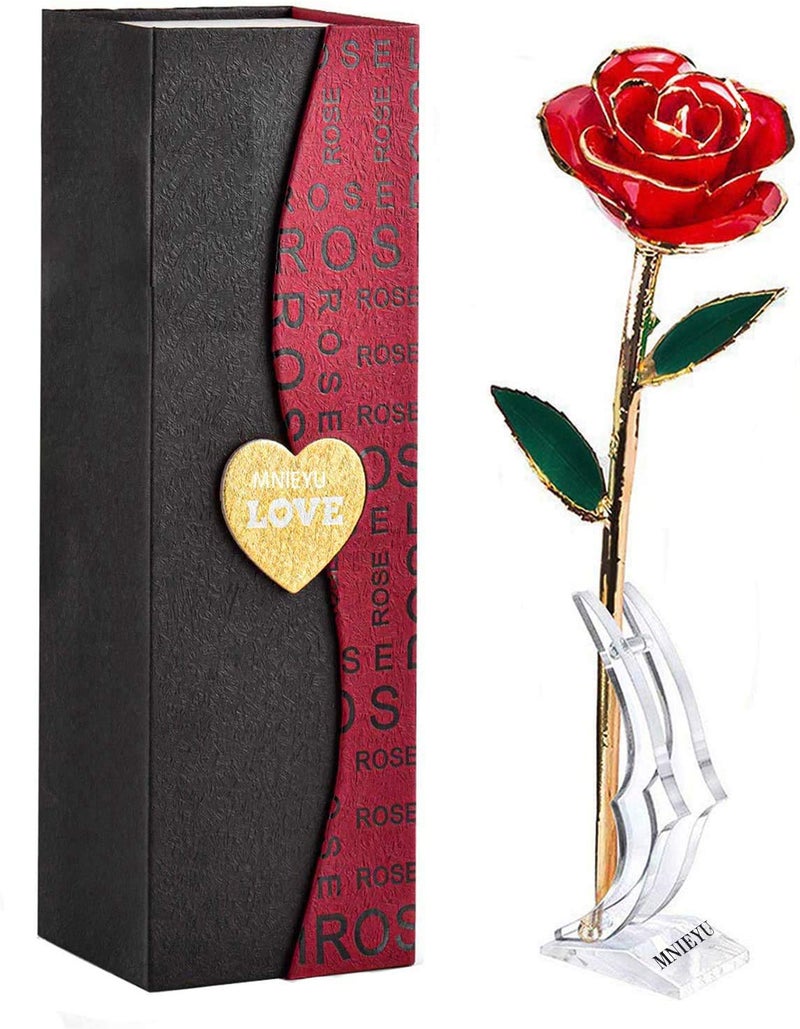 MNIEYU MNIEYU Gold Rose 24K Plated Gold Dipped Rose Forever Preserved Red Rose Flowers with StandRomantic Gift for Valentines and Mothers Day Anniversary BirthdayGifts for HerWifeGirlfriend 