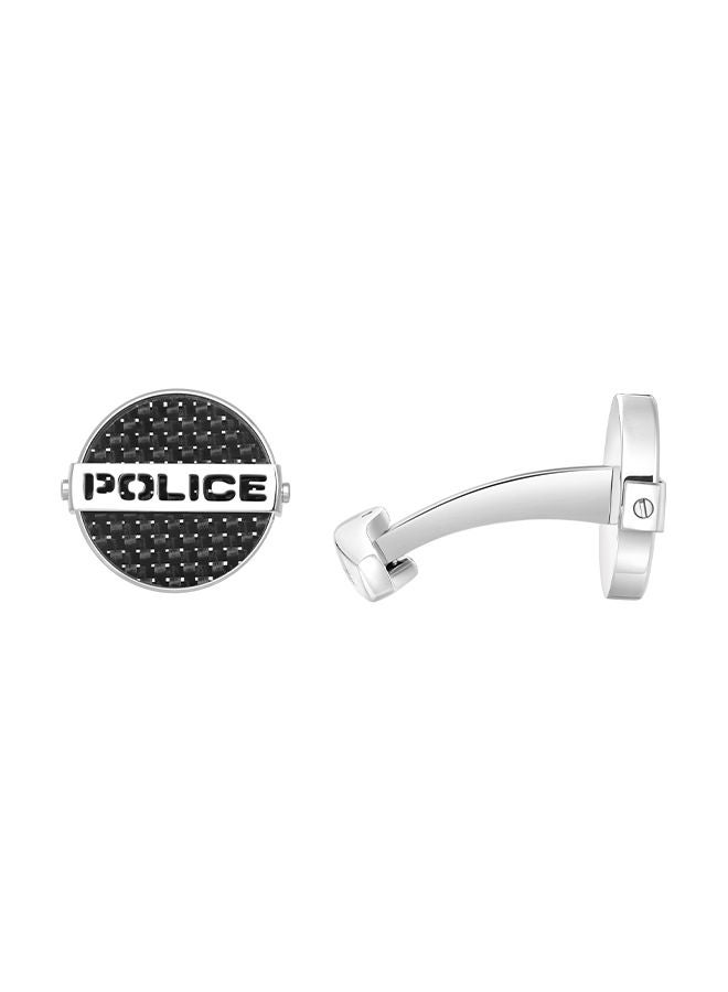 POLICE Cut Silver and Black Stainless Steel Cufflinks for Men - Image 1