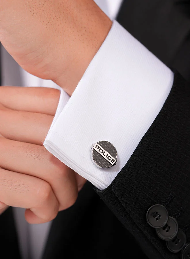 POLICE Cut Stainless Steel Gents Cufflinks With Black Carbon FibrePEAGC0022403