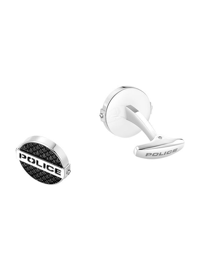 POLICE Cut Silver and Black Stainless Steel Cufflinks for Men - Image 3