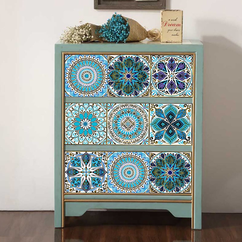 10 Pieces Of Mandala Stitching Small Floral Simulation Tile Stickers Home Renovation Kitchen And Bathroom Decoration Self-Adhesive Wall Stickers - Image 5