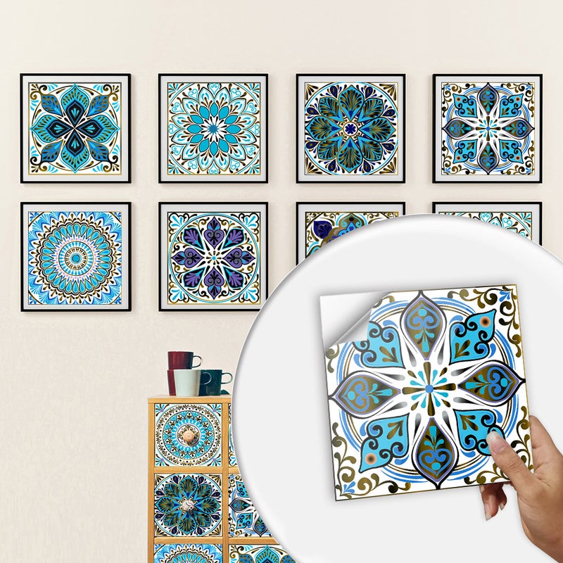 10 Pieces Of Mandala Stitching Small Floral Simulation Tile Stickers Home Renovation Kitchen And Bathroom Decoration Self-Adhesive Wall Stickers - Image 2