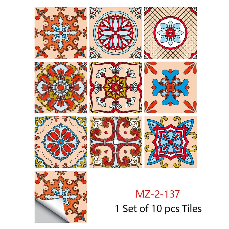 10 Pieces Of Mandala Stitching Small Floral Simulation Tile Stickers Home Renovation Kitchen And Bathroom Decoration Self-Adhesive Wall Stickers - Image 1