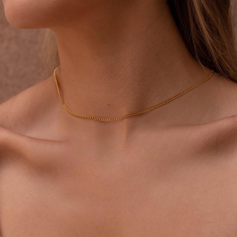 Krfy Gold Chain Necklace for Women Trendy - 925 Sterling Silver Clasp Dainty Choker Necklace 14K Gold Plated Thin Simple Cuban Chain Necklace Non Tarnish Waterproof Gold Jewelry for Women 16 inch - Image 3