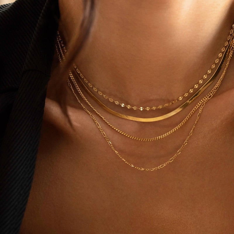 Krfy Gold Chain Necklace for Women Trendy - 925 Sterling Silver Clasp Dainty Choker Necklace 14K Gold Plated Thin Simple Cuban Chain Necklace Non Tarnish Waterproof Gold Jewelry for Women 16 inch - Image 5